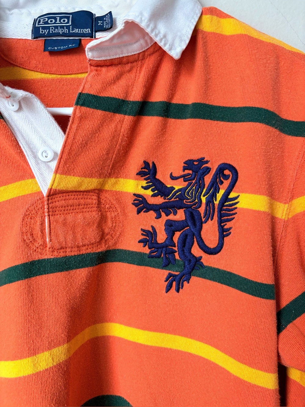 Vintage Polo Ralph Lauren BlackFW07 Lion Crest Rugby Shirt M Orange Stripe Men - Picture 3 of 16